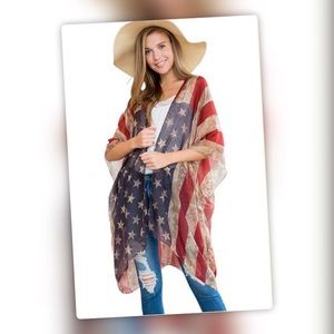 4th of July Stars & Stripes Sleeveless Flag Pancho Coverup
